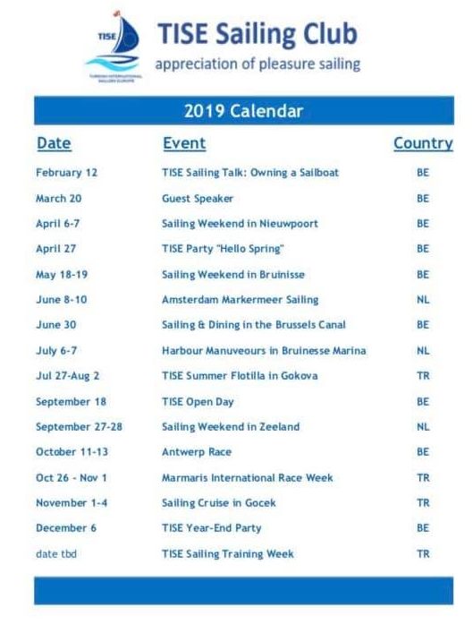 TISE 2019 Activity Calendar
